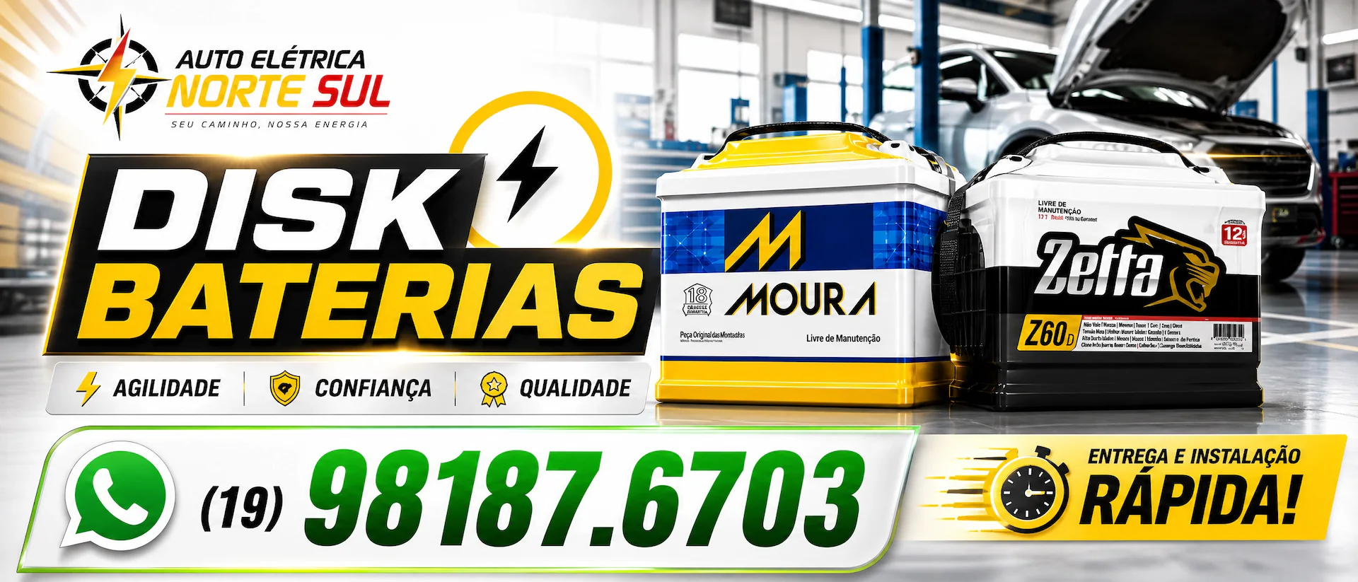 Venda de baterias Moura e Zetta — as melhores marcas para o seu veículo